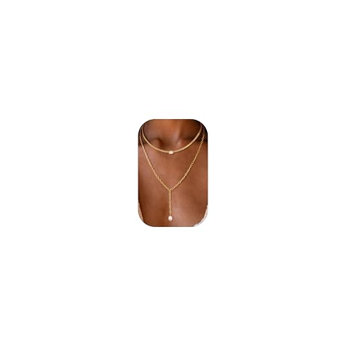 Chriscoco 2Pcs Halskette Damen Kette Gold Wasserfest 18K Vergoldete Ketten Set Edelstahlkette Perlenkette Goldkette mit Anhänger von Chriscoco