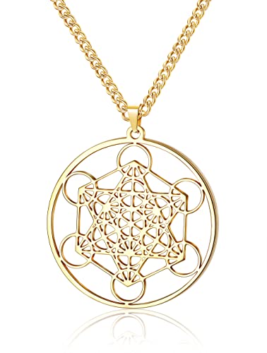 Chriscoco Metatron Würfel Halskette Damen Mädchen Edelstahl Erzengel Engel Halskette Metatron Schutzerklärung Ausgehöhlte Kette Anhänger Charm Halskette Schmuck von Chriscoco