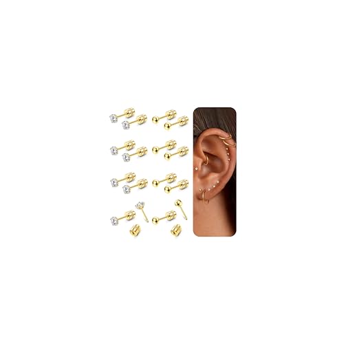 Chriscoco Ohrring Set Ohrstecker Gold Silber 316L Chirurgenstahl Medizinische Ohrstecker Set 18K Gold Plattiert 20G Cubic Zirkonia Helix Piercings Hypoallergene Knorpel Ohrringe Damen 2/3/4/5mm,G-2 von Chriscoco