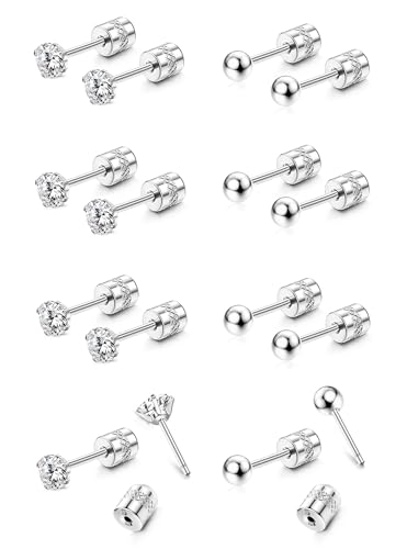 Chriscoco Ohrring Set Ohrstecker Gold Silber 316L Chirurgenstahl Medizinische Ohrstecker Set 18K Gold Plattiert 20G Cubic Zirkonia Helix Piercings Hypoallergene Knorpel Ohrringe Damen 2/3/4/5mm,S-2 von Chriscoco