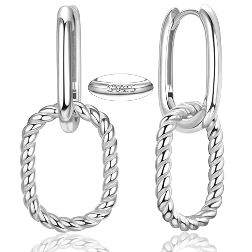 Chriscoco Damen Ohrringe Silber 925 Creolen Hypoallergen Huggie Tropfen Ohrringe Silber Convertible Link Ohrringe Creolen mit Anhänger Schmuck Damen Mädchen Ohrringe Silber Hängend von Chriscoco