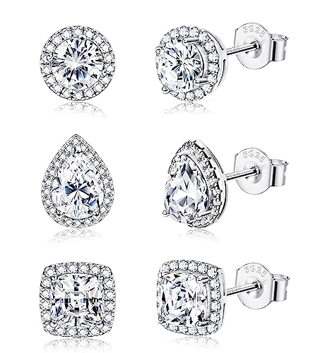 Chriscoco Ohrstecker Silber für Damen Herren Boucles D'oreilles Zircone Cubique En Argent Sterling 925 Hypoallergen Zirkonia Silber Diamant Halo Ohrstecker Ohrringe Für Damen Mädchen von Chriscoco