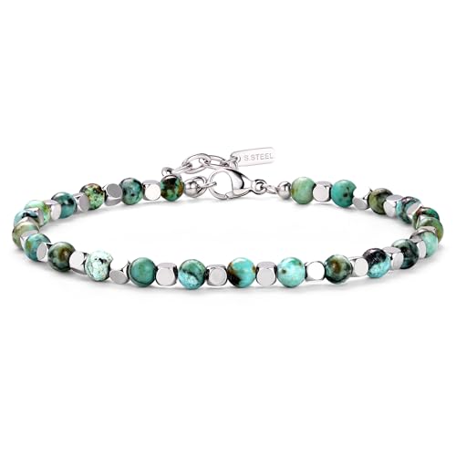 Chriscoco Perlenarmband Herren Damen - Naturstein Armbänder mit Tigerauge, Türkis und Lapislazuli - Edelstahl Armband - Handmade - Mit Schmuckschatulle von Chriscoco