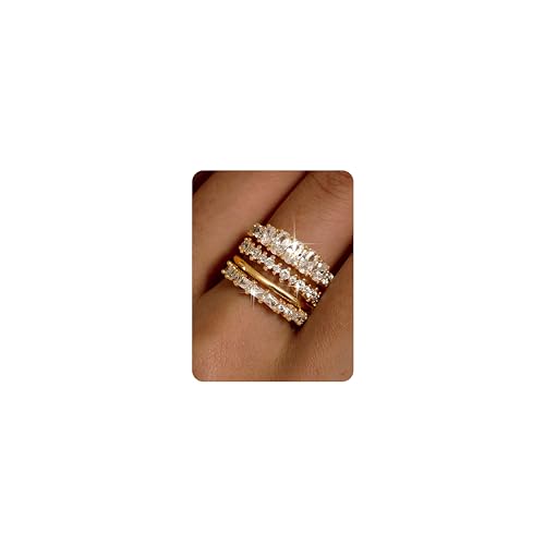 Chriscoco 4 Stück Gold Ringe Frauen 14 Karat Vergoldete Ringe Set Ring Gold Damen Daumenring Verlobungsringdamen Gold Fingerring Ringe Gold Wasserfest - Mit Schmuckschatulle von Chriscoco