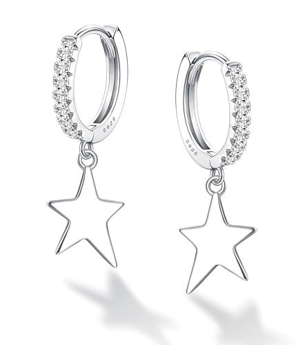 Chriscoco Silber 925 Hängend Creolen Mit Herz/Schmetterling/Stern Anhänger - Hypoallergene Ohrringe für Damen Mädchen - Mit Schmuckschatulle Chriscoco Silber 925 Hängend Creolen Mit Herz/Schmetterling/Stern Anhänger - Hypoallergene Ohrringe für Damen Mädchen - Mit Schmuckschatulle von Chriscoco