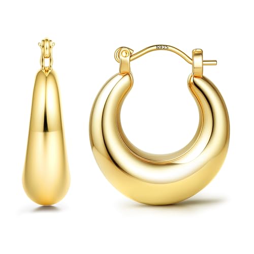 Chriscoco Creolen Ohrringe Silber 925 für Damen, 14 Karat Vergoldet Hypoallergene Goldene Ohrringe Creolen Gold/Silber Damenohrringe, 17MM-G von Chriscoco