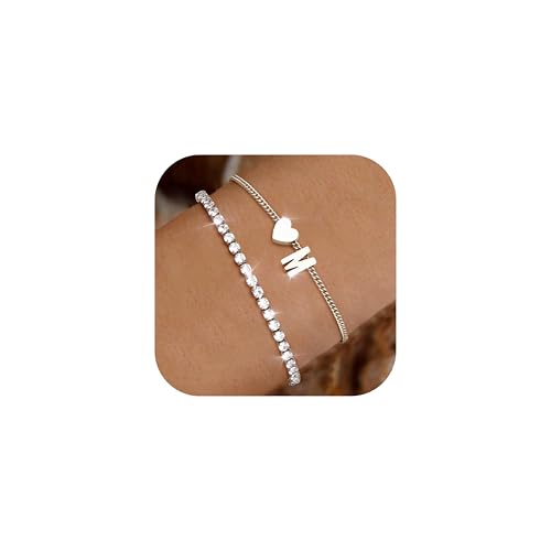 Chriscoco Armband Damen Silber 14 Karat Vergoldet Armband Mit Buchstaben Edelstahl Verstellbare Herz Armbänder Armkette Wasserfest Personalisiertes Tennisarmband Für Frauen Mädchen M von Chriscoco