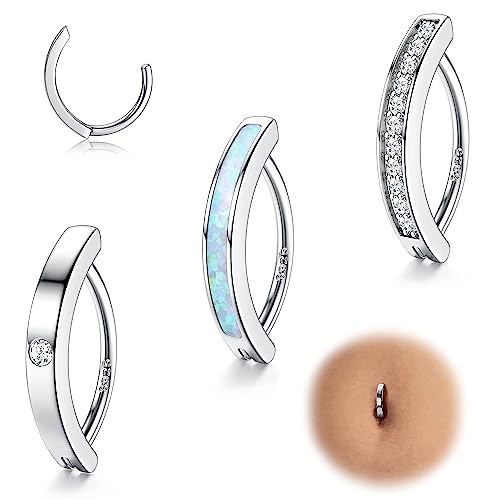 Christcoco 14G 925 Silber Bauchnabelpiercing Ring für Damen CZ Opal Bauchnabelpiercing Clicker Hoop Hinged Belly Button Piercing Schmuck von Chriscoco