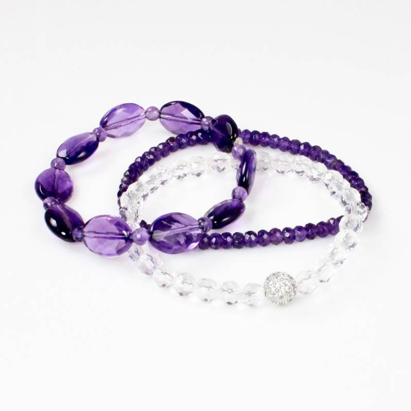 Amethyst Und Kristall Perlen Stretch Armband Set Mit Pave Cyrstal Perle von ChrissyChapinJewelry
