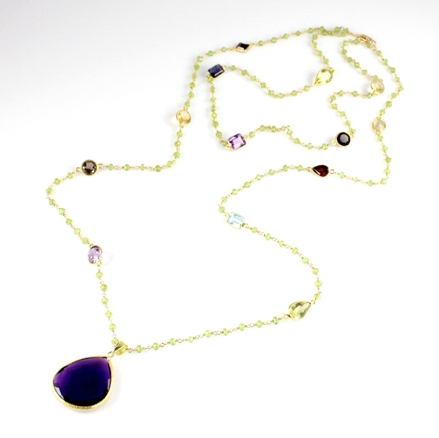 Große Amethyst Quarz Anhänger Und Peridot Kette Halskette Große Amethyst Quarz Anhänger Und Peridot Kette Halskette von ChrissyChapinJewelry
