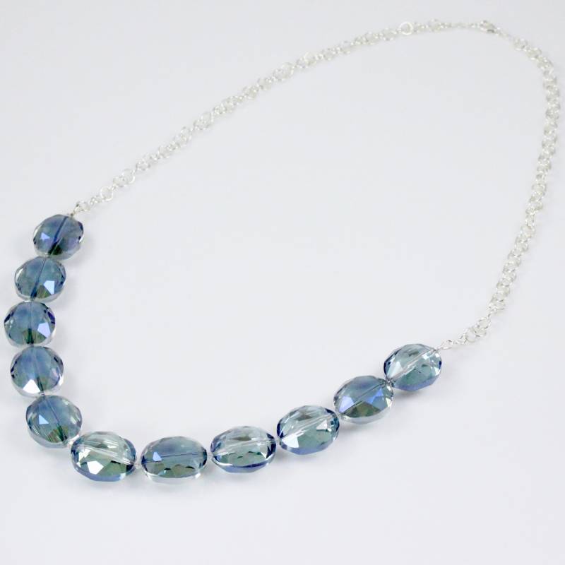 Große Blaue Kristall Halskette Mit Sterling Silber Kette von ChrissyChapinJewelry