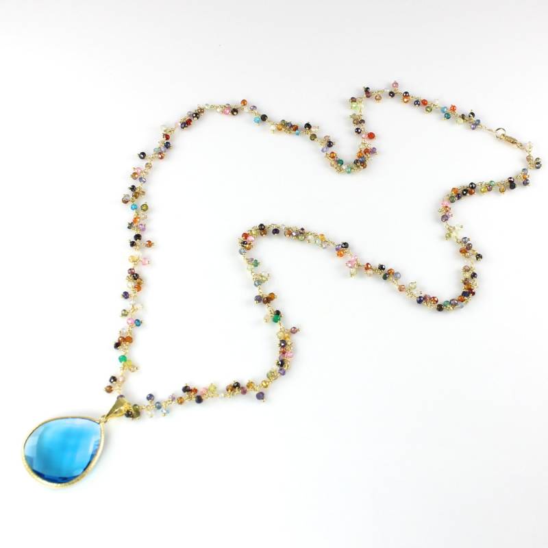 Große Blaue Quarz Anhänger Und Halb Edelstein Halskette Große Blaue Quarz Anhänger Und Halb Edelstein Halskette von ChrissyChapinJewelry