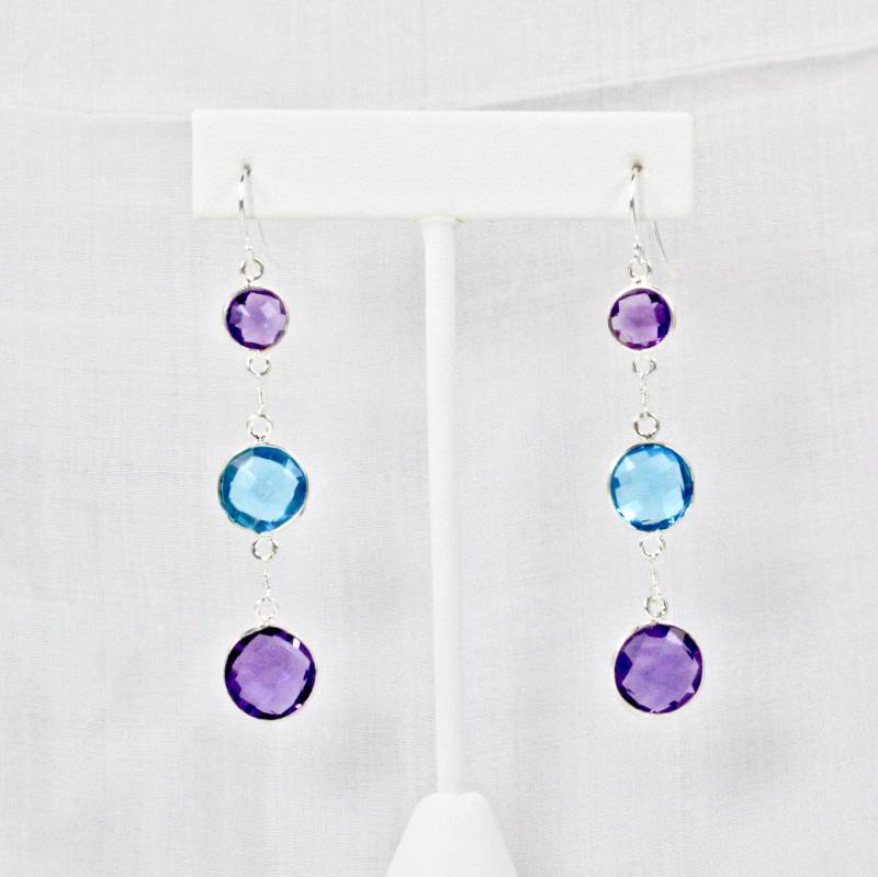 Lila Und Blau Quarz Dreifach Tropfen Ohrringe Sterling Silber von ChrissyChapinJewelry