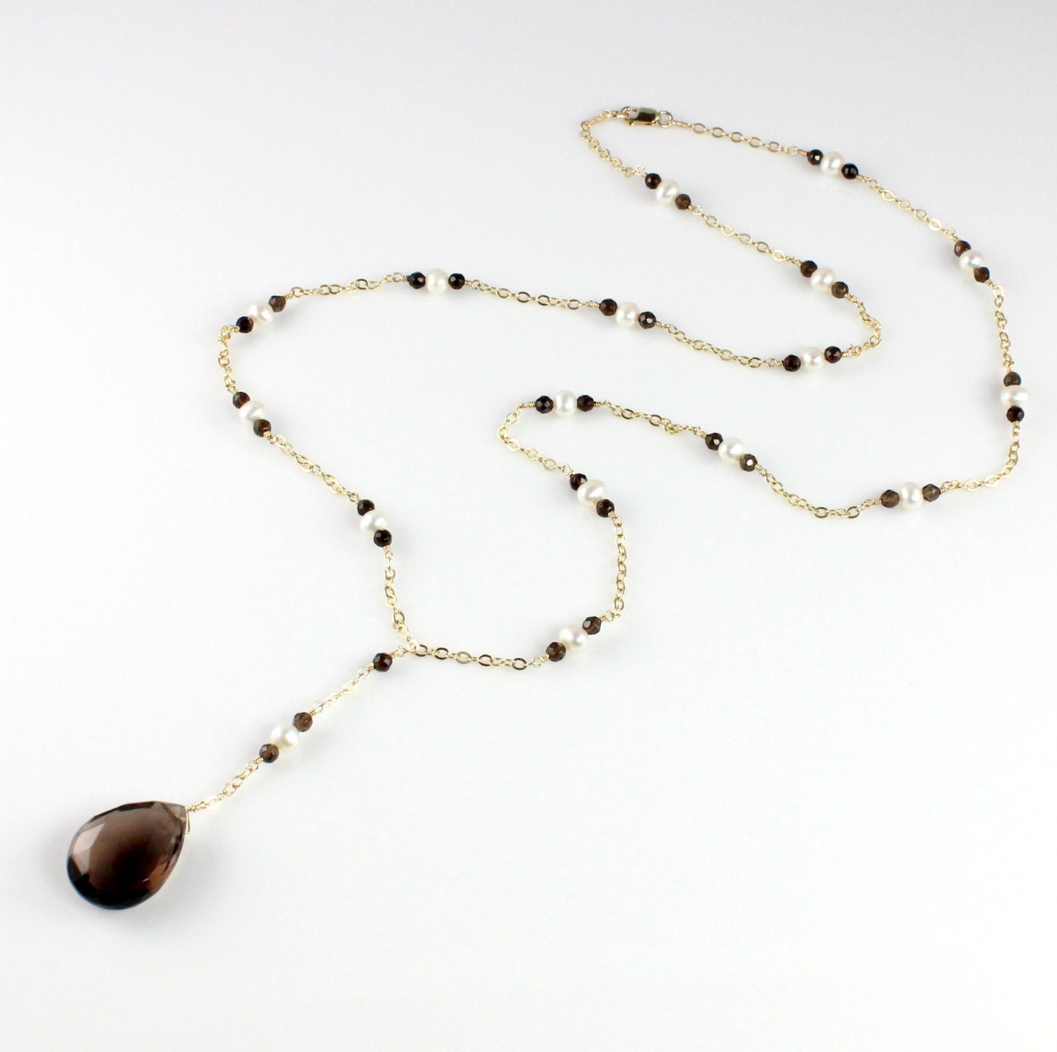 Rauchquarz Tropfen Anhänger Halskette von ChrissyChapinJewelry