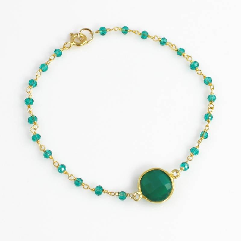 Zarte Grüne Jade Edelstein Armband Mit Grünen Kristall Und Vermeil Kette von ChrissyChapinJewelry