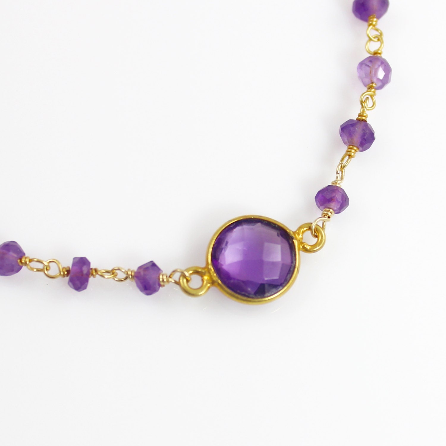 Zarte Lila Amethyst Quarz Edelstein Armband Mit Einem Und Vermeil Kette von ChrissyChapinJewelry