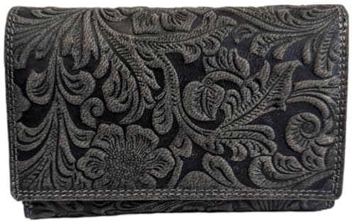 Chrissys-in Geldbörsen Organizer Geldbeutel aus echten Büffelleder, kompakt mit besonderes viele Steckfächer und- oder Kreditkartenfächer (Schwarz) von Chrissys-in