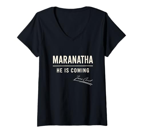 Damen Jesus kommt Maranatha Christliche Bibel Spiritueller Jahrgang T-Shirt mit V-Ausschnitt Damen Jesus kommt Maranatha Christliche Bibel Spiritueller Jahrgang T-Shirt mit V-Ausschnitt von Christ Religious God Church Prayer Minimalistic