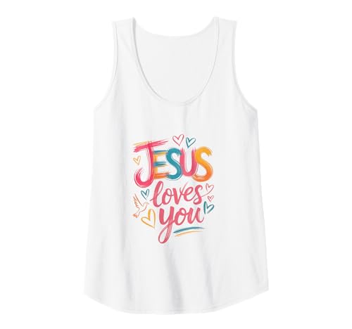 Damen Jesus Loves You Bunte Herzen Tank Top Damen Jesus Loves You Bunte Herzen Tank Top von Christ is King