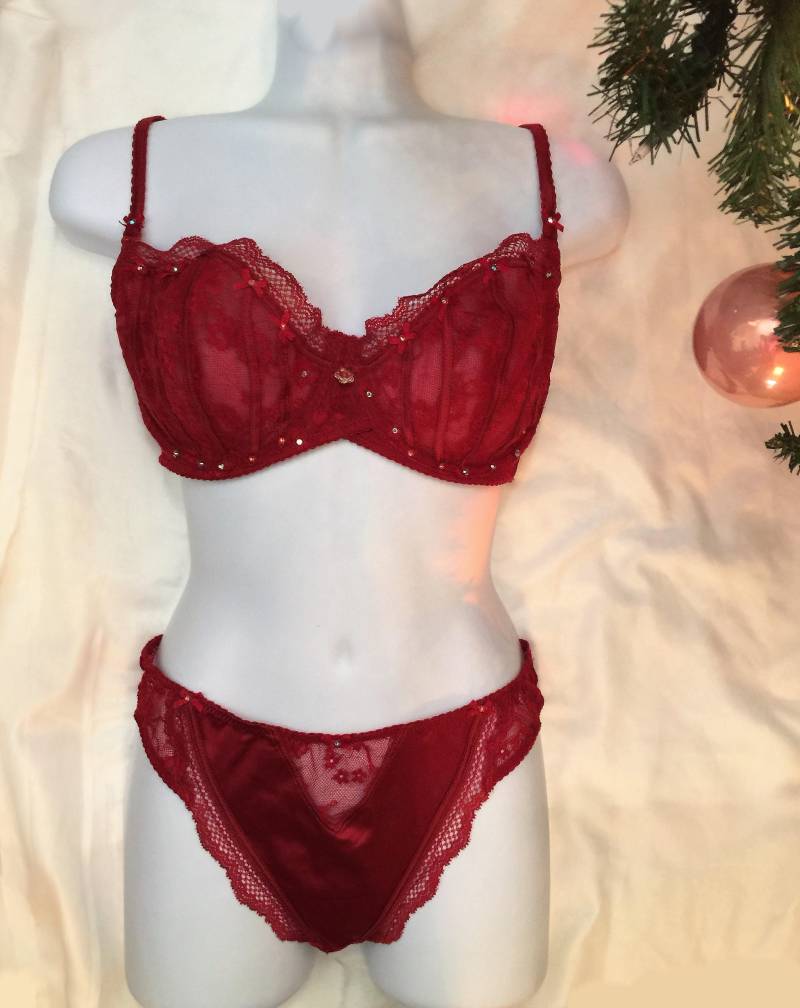 Burgund Rot Spitze Schiere Swarovski Kristall Bh Und Slip Set 36D Burgund Rot Spitze Schiere Swarovski Kristall Bh Und Slip Set 36D von ChristalSweets