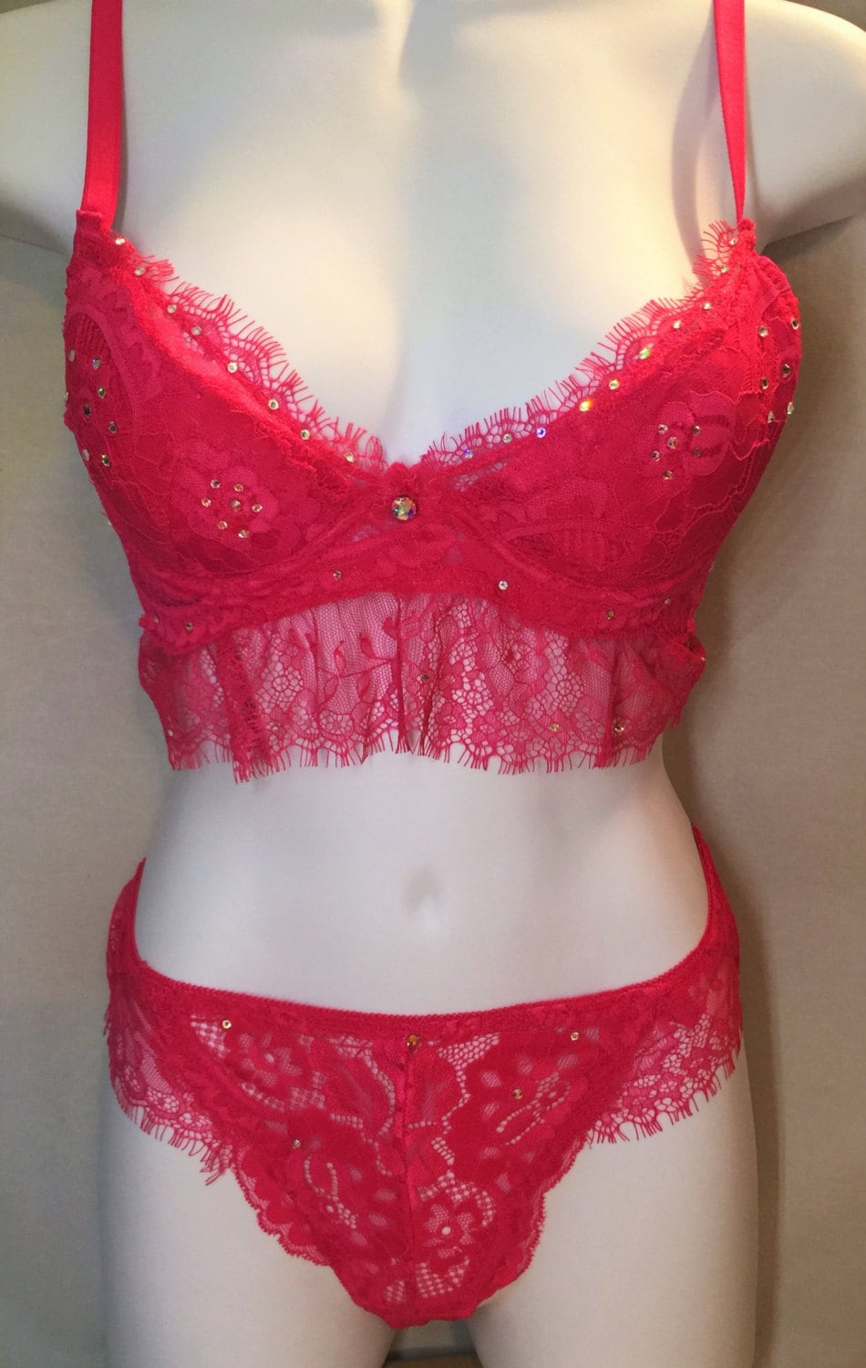 Fuschia Rosa Wimpern Spitze Swarovski Crystal Bh Und Slip Set 36 B Fuschia Rosa Wimpern Spitze Swarovski Crystal Bh Und Slip Set 36 B von ChristalSweets