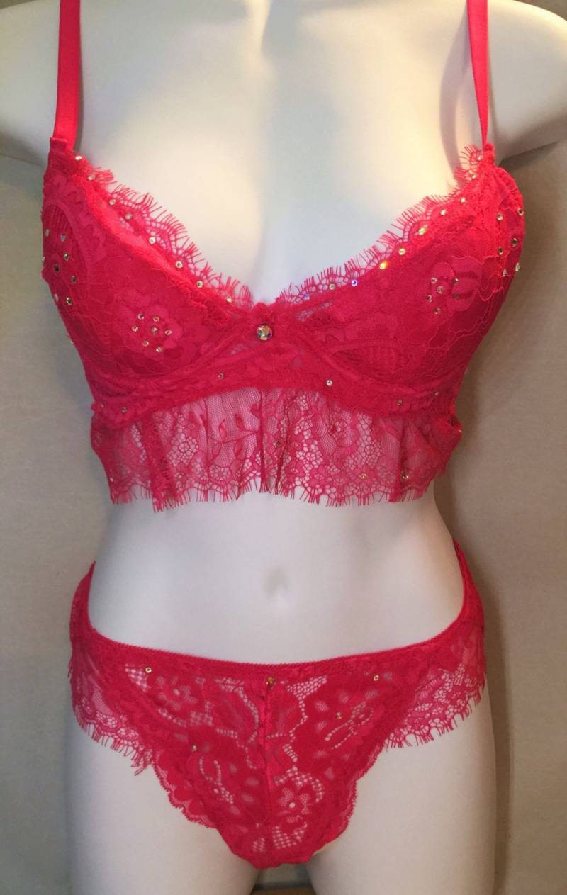 Fuschia Rosa Wimpern Spitze Swarovski Crystal Bh Und Slip Set 36 B Fuschia Rosa Wimpern Spitze Swarovski Crystal Bh Und Slip Set 36 B von ChristalSweets