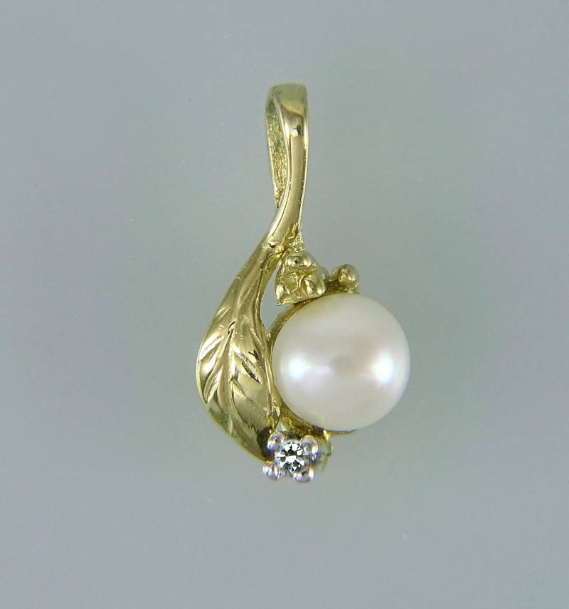 Anhänger Gold 333 Perle, Diamant, Kettenanhänger Diamant von ChristallaDesign