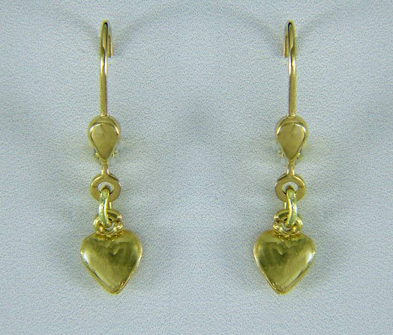 Hängeohhringe Herzen Gold 585, Herzohrhänger Ohrschmuvk 585 von ChristallaDesign