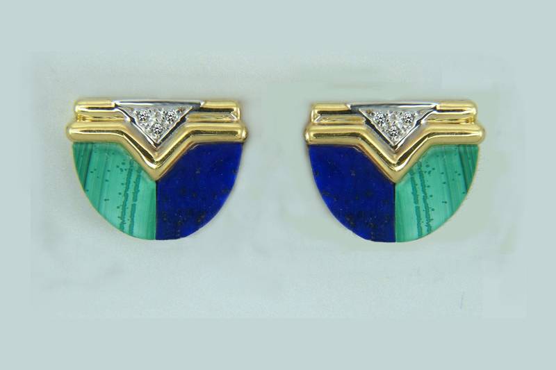 Ohrstecker, Goldohrstecker 585, Ohrschmuck Mit Lapis Und Malachit von ChristallaDesign