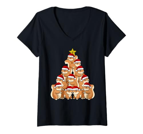 Damen Eichhörnchen Weihnachtsbaum Ornament Dekoration Weihnachten T-Shirt mit V-Ausschnitt von Christbaum mit Eichhörnchen Weihnachten Geschenke