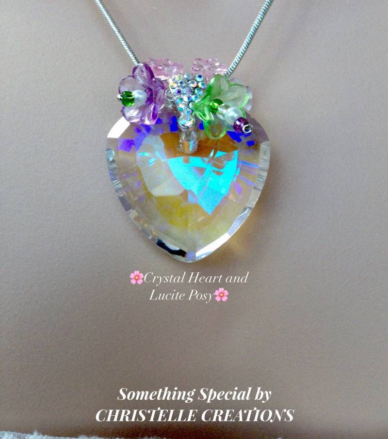 Crystal Flower Heart Anhänger Sterling Silber Halskette & Ohrringe Set von ChristelleCreations