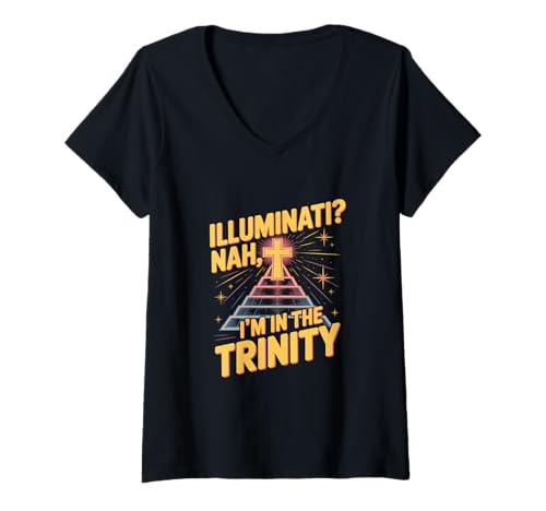 Damen Christlich Illuminati Nein ich Bin in der Dreieinigkeit T-Shirt mit V-Ausschnitt Damen Christlich Illuminati Nein ich Bin in der Dreieinigkeit T-Shirt mit V-Ausschnitt von Christen Glaube Dreieinigkeit Kreuz Christlich