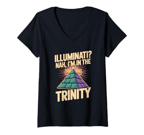 Damen Christlich Illuminati Nein ich Bin in der Dreifaltigkeit T-Shirt mit V-Ausschnitt von Christen Glauben Dreifaltigkeit Kreuz Christlich