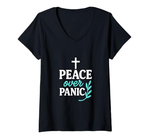 Damen Frieden statt Panik Inspirierender Christ T-Shirt mit V-Ausschnitt Damen Frieden statt Panik Inspirierender Christ T-Shirt mit V-Ausschnitt von Christian Apparel - DressedForDuty