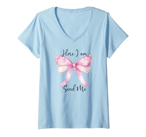 Damen Here I Am Send Me Women Here I Am Lord Send Me Isaiah 6:8 T-Shirt mit V-Ausschnitt von Christian Apparel Here I Am Send Me Shirt Women