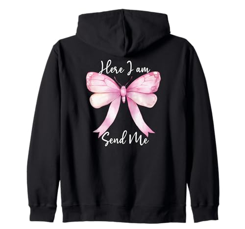 Here I Am Send Me Women Lord Send Me Christian Pink Bow Blue Kapuzenjacke von Christian Apparel Here I Am Send Me Shirt Women
