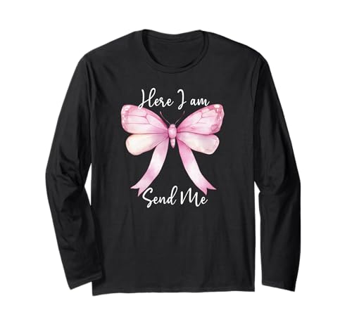 Here I Am Send Me Women Lord Send Me Christian Pink Bow Blue Langarmshirt von Christian Apparel Here I Am Send Me Shirt Women