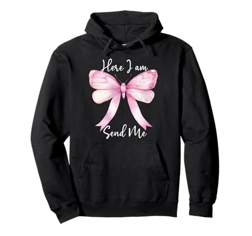 Here I Am Send Me Women Lord Send Me Christian Pink Bow Blue Pullover Hoodie von Christian Apparel Here I Am Send Me Shirt Women