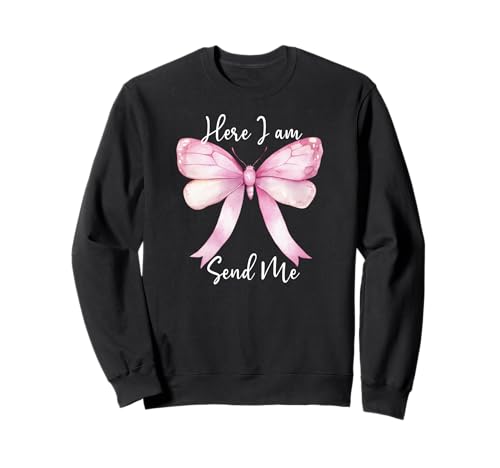 Here I Am Send Me Women Lord Send Me Christian Pink Bow Blue Sweatshirt von Christian Apparel Here I Am Send Me Shirt Women