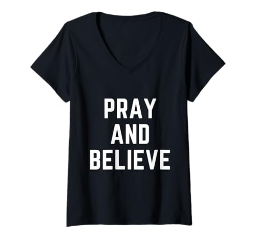 Damen Bete und glaube Christlicher Glaube Jesus Bibelverehrung T-Shirt mit V-Ausschnitt von Christian Apparel Jesus Christ Bible Merch
