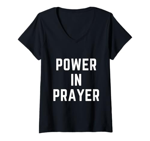 Damen Bibelvers mit Aufschrift Power in Prayer, christlicher Glaube, Geschenkidee T-Shirt mit V-Ausschnitt von Christian Apparel Jesus Christ Bible Merch