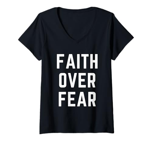 Damen Faith Over Fear Christian Apparel Bibelvers Jesus T-Shirt mit V-Ausschnitt Damen Faith Over Fear Christian Apparel Bibelvers Jesus T-Shirt mit V-Ausschnitt von Christian Apparel Jesus Christ Bible Merch