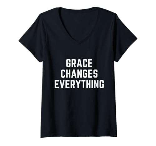 Damen Gnade verändert Alles Christlicher Glaube Bibelverehrung T-Shirt mit V-Ausschnitt von Christian Apparel Jesus Christ Bible Merch