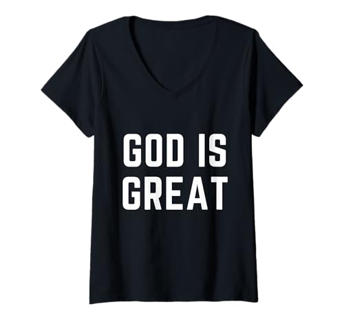 Damen God is Great Christian Apparel Faith Worship Lob T-Shirt mit V-Ausschnitt von Christian Apparel Jesus Christ Bible Merch
