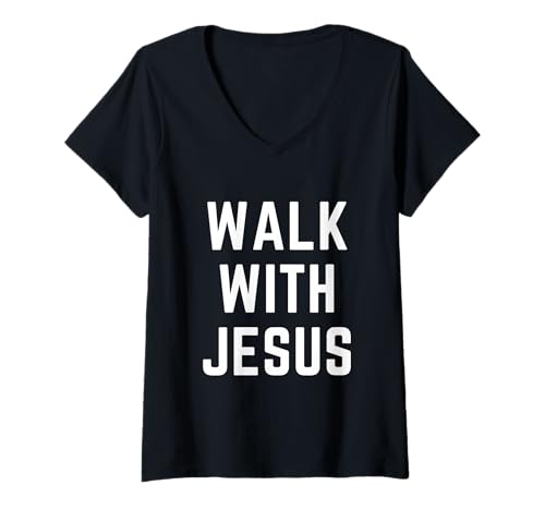Damen Walk with Jesus Christian Faith Bibel Worship Apparel T-Shirt mit V-Ausschnitt Damen Walk with Jesus Christian Faith Bibel Worship Apparel T-Shirt mit V-Ausschnitt von Christian Apparel Jesus Christ Bible Merch