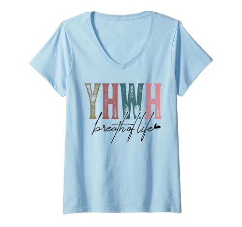 Damen YHWH Breath of Life – Retro Christian God Yahweh Bibel T-Shirt mit V-Ausschnitt von Christian Apparel & Gifts HHWCo.