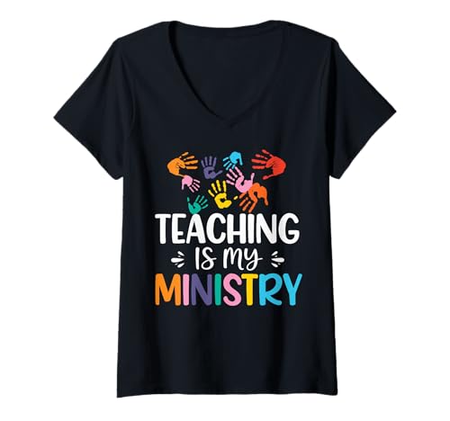 Damen Teaching is My Ministry T-Shirt mit V-Ausschnitt Damen Teaching is My Ministry T-Shirt mit V-Ausschnitt von Christian Ausbildung Glaube Ministerium Pastor