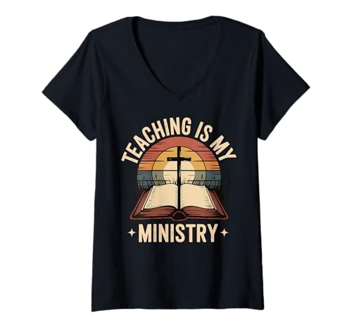 Damen Teaching is My Ministry T-Shirt mit V-Ausschnitt Damen Teaching is My Ministry T-Shirt mit V-Ausschnitt von Christian Ausbildung Glaube Ministerium Pastor