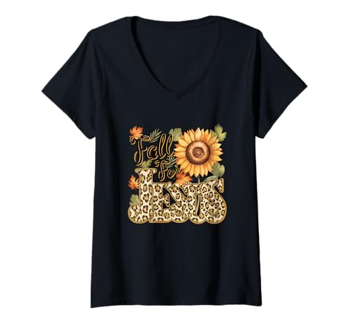 Damen Fall for Jesus Sonnenblume Herbst Glaube T-Shirt mit V-Ausschnitt Damen Fall for Jesus Sonnenblume Herbst Glaube T-Shirt mit V-Ausschnitt von Christian Autumn Faith Sunflower Design