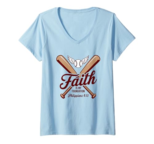 Damen Christlicher Baseball Spieler Sport Bibel Vers T-Shirt mit V-Ausschnitt Damen Christlicher Baseball Spieler Sport Bibel Vers T-Shirt mit V-Ausschnitt von Christian Baseball Player Sports Bibel Vers